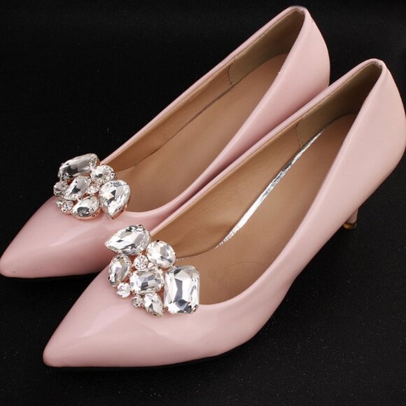 Shoe clips elegance elegant crystal silver tone wedding bridal party new large - Picture 2 of 7